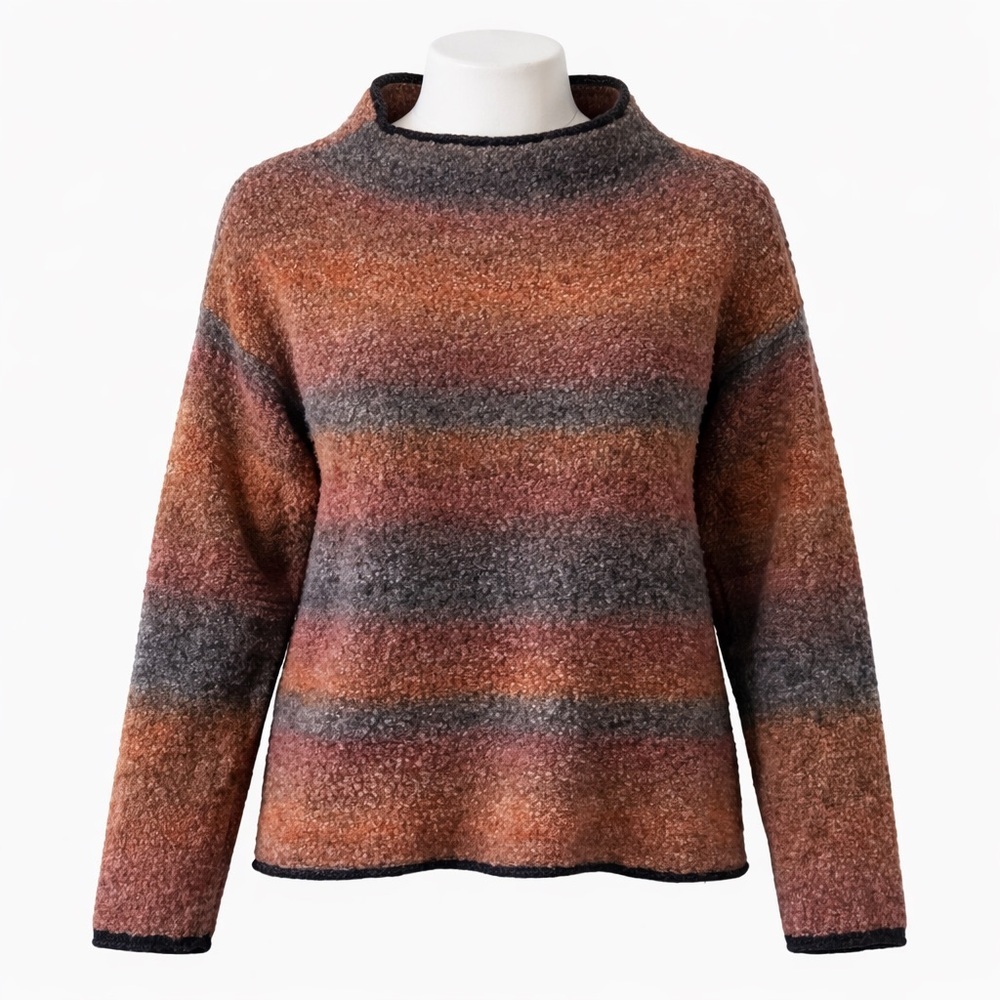 Size XL Bellina Vintage Wool Alpaca Sweater Made Italy Boucle Stripe Knit Cozy